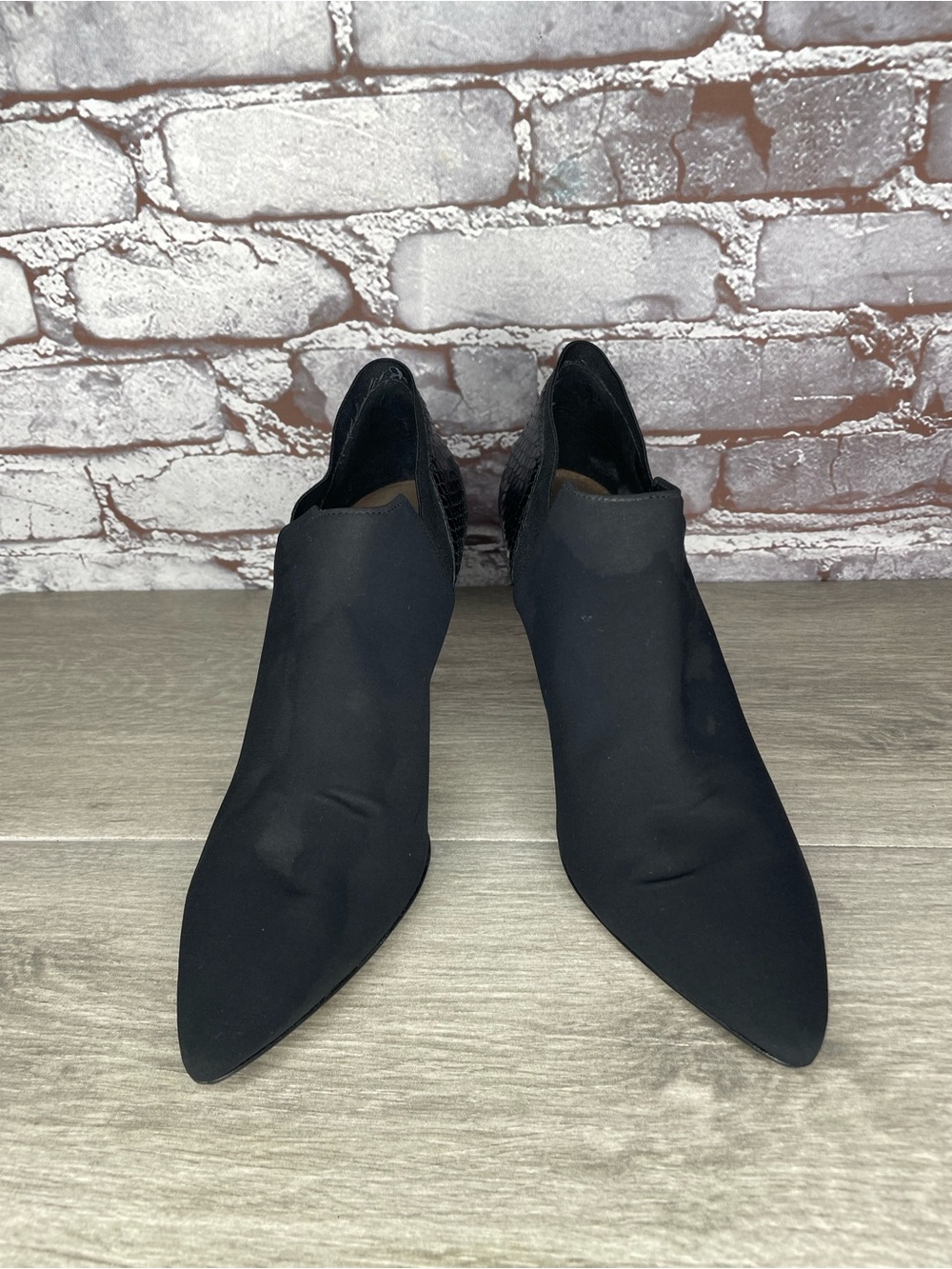 Donald J. Pliner Tillie Black Neoprene Fabric Snake Pointed toe Booties Women 9M